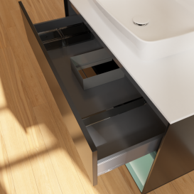 Тумба под раковину Villeroy & Boch Finion 100х50,1 см с подсветкой МДФ черный матовый лак/стекло белое матовое F781GMPD