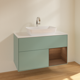 Тумба под раковину Villeroy & Boch Finion 100х50,1 см с подсветкой МДФ оливковый матовый лак/стекло белое матовое F781GNGM