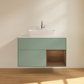 Тумба под раковину Villeroy & Boch Finion 100х50,1 см с подсветкой МДФ оливковый матовый лак/стекло белое матовое F781GNGM