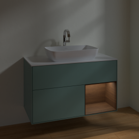 Тумба под раковину Villeroy & Boch Finion 100х50,1 см с подсветкой МДФ оливковый матовый лак/стекло белое матовое F781GNGM