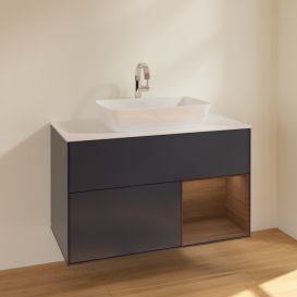 Тумба под раковину Villeroy & Boch Finion 100х50,1 см с подсветкой МДФ темно-синий матовый лак/стекло белое матовое F781GNHG