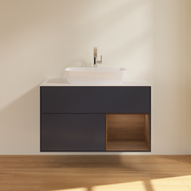 Тумба под раковину Villeroy & Boch Finion 100х50,1 см с подсветкой МДФ темно-синий матовый лак/стекло белое матовое F781GNHG