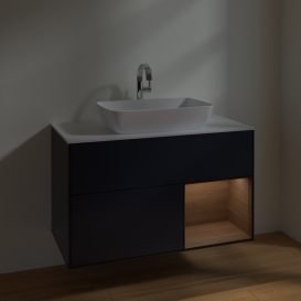 Тумба под раковину Villeroy & Boch Finion 100х50,1 см с подсветкой МДФ темно-синий матовый лак/стекло белое матовое F781GNHG