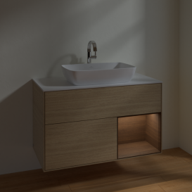 Тумба под раковину Villeroy & Boch Finion 100х50,1 см с подсветкой МДФ шпон дуба/стекло белое матовое F781GNPC