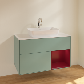 Тумба под раковину Villeroy & Boch Finion 100х50,1 см с подсветкой МДФ оливковый матовый лак/стекло белое матовое F781HBGM