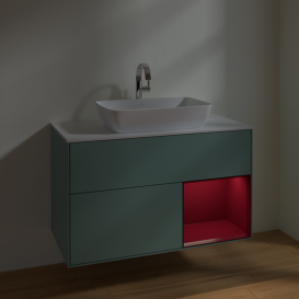 Тумба под раковину Villeroy & Boch Finion 100х50,1 см с подсветкой МДФ оливковый матовый лак/стекло белое матовое F781HBGM