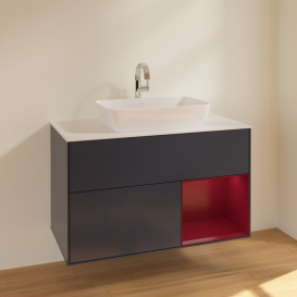 Тумба под раковину Villeroy & Boch Finion 100х50,1 см с подсветкой МДФ темно-синий матовый лак/стекло белое матовое F781HBHG