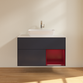 Тумба под раковину Villeroy & Boch Finion 100х50,1 см с подсветкой МДФ темно-синий матовый лак/стекло белое матовое F781HBHG