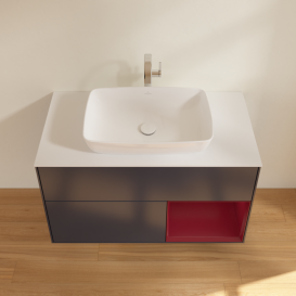 Тумба под раковину Villeroy & Boch Finion 100х50,1 см с подсветкой МДФ темно-синий матовый лак/стекло белое матовое F781HBHG