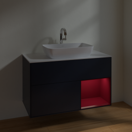Тумба под раковину Villeroy & Boch Finion 100х50,1 см с подсветкой МДФ темно-синий матовый лак/стекло белое матовое F781HBHG