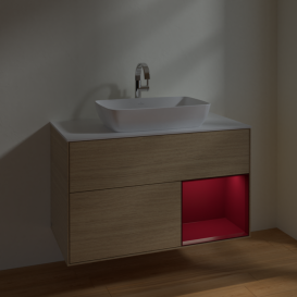 Тумба под раковину Villeroy & Boch Finion 100х50,1 см с подсветкой МДФ шпон дуба/стекло белое матовое F781HBPC