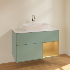 Тумба под раковину Villeroy & Boch Finion 100х50,1 см с подсветкой МДФ оливковый матовый лак/стекло белое матовое F781HFGM