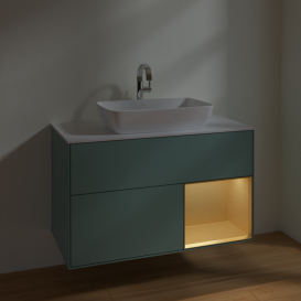 Тумба под раковину Villeroy & Boch Finion 100х50,1 см с подсветкой МДФ оливковый матовый лак/стекло белое матовое F781HFGM