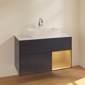 Тумба под раковину Villeroy & Boch Finion 100х50,1 см с подсветкой МДФ темно-синий матовый лак/стекло белое матовое F781HFHG