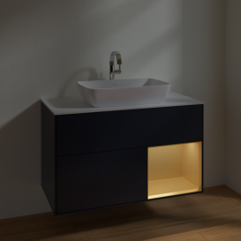 Тумба под раковину Villeroy & Boch Finion 100х50,1 см с подсветкой МДФ темно-синий матовый лак/стекло белое матовое F781HFHG