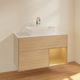 Тумба под раковину Villeroy & Boch Finion 100х50,1 см с подсветкой МДФ шпон дуба/стекло белое матовое F781HFPC