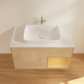 Тумба под раковину Villeroy & Boch Finion 100х50,1 см с подсветкой МДФ шпон дуба/стекло белое матовое F781HFPC