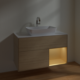 Тумба под раковину Villeroy & Boch Finion 100х50,1 см с подсветкой МДФ шпон дуба/стекло белое матовое F781HFPC
