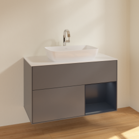 Тумба під раковину Villeroy & Boch Finion 100х50,1 см із підсвічуванням МДФ антрацит матовий лак/скло біле матове F781HGGK