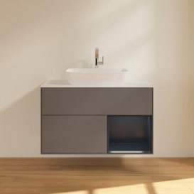 Тумба под раковину Villeroy & Boch Finion 100х50,1 см с подсветкой МДФ антрацит матовый лак/стекло белое матовое F781HGGK