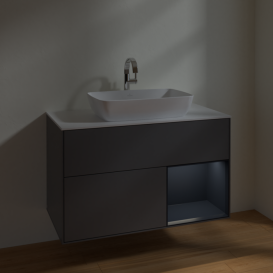 Тумба под раковину Villeroy & Boch Finion 100х50,1 см с подсветкой МДФ антрацит матовый лак/стекло белое матовое F781HGGK