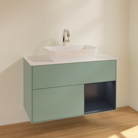 Тумба під раковину Villeroy & Boch Finion 100х50,1 см із підсвічуванням МДФ оливковий матовий лак/скло біле матове F781HGGM