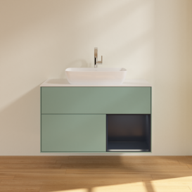 Тумба под раковину Villeroy & Boch Finion 100х50,1 см с подсветкой МДФ оливковый матовый лак/стекло белое матовое F781HGGM