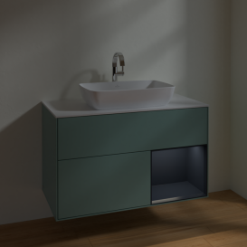 Тумба под раковину Villeroy & Boch Finion 100х50,1 см с подсветкой МДФ оливковый матовый лак/стекло белое матовое F781HGGM