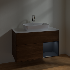 Тумба под раковину Villeroy & Boch Finion 100х50,1 см с подсветкой МДФ шпон грецкого ореха/стекло белое матовое F781HGGN