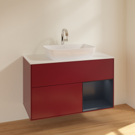 Тумба под раковину Villeroy & Boch Finion 100х50,1 см с подсветкой МДФ пион матовый лак/стекло белое матовое F781HGHB