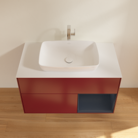 Тумба под раковину Villeroy & Boch Finion 100х50,1 см с подсветкой МДФ пион матовый лак/стекло белое матовое F781HGHB