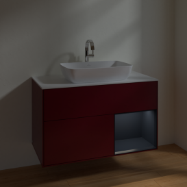 Тумба под раковину Villeroy & Boch Finion 100х50,1 см с подсветкой МДФ пион матовый лак/стекло белое матовое F781HGHB