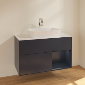 Тумба под раковину Villeroy & Boch Finion 100х50,1 см с подсветкой МДФ темно-синий матовый лак/стекло белое матовое F781HGHG