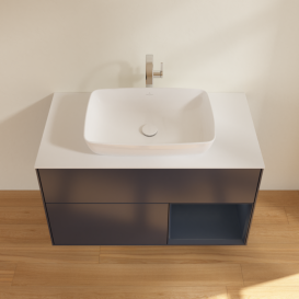 Тумба под раковину Villeroy & Boch Finion 100х50,1 см с подсветкой МДФ темно-синий матовый лак/стекло белое матовое F781HGHG