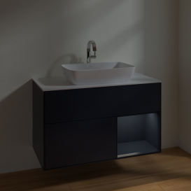 Тумба под раковину Villeroy & Boch Finion 100х50,1 см с подсветкой МДФ темно-синий матовый лак/стекло белое матовое F781HGHG