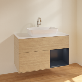 Тумба под раковину Villeroy & Boch Finion 100х50,1 см с подсветкой МДФ шпон дуба/стекло белое матовое F781HGPC