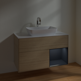 Тумба под раковину Villeroy & Boch Finion 100х50,1 см с подсветкой МДФ шпон дуба/стекло белое матовое F781HGPC