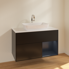 Тумба под раковину Villeroy & Boch Finion 100х50,1 см с подсветкой МДФ черный матовый лак/стекло белое матовое F781HGPD