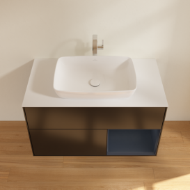 Тумба под раковину Villeroy & Boch Finion 100х50,1 см с подсветкой МДФ черный матовый лак/стекло белое матовое F781HGPD