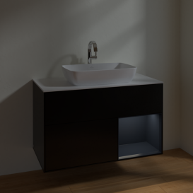 Тумба под раковину Villeroy & Boch Finion 100х50,1 см с подсветкой МДФ черный матовый лак/стекло белое матовое F781HGPD