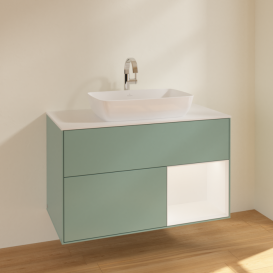 Тумба под раковину Villeroy & Boch Finion 100х50,1 см с подсветкой МДФ оливковый матовый лак/стекло белое матовое F781MTGM