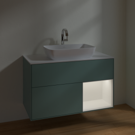 Тумба под раковину Villeroy & Boch Finion 100х50,1 см с подсветкой МДФ оливковый матовый лак/стекло белое матовое F781MTGM