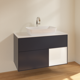 Тумба под раковину Villeroy & Boch Finion 100х50,1 см с подсветкой МДФ темно-синий матовый лак/стекло белое матовое F781MTHG