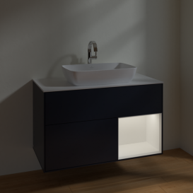 Тумба под раковину Villeroy & Boch Finion 100х50,1 см с подсветкой МДФ темно-синий матовый лак/стекло белое матовое F781MTHG