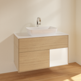 Тумба под раковину Villeroy & Boch Finion 100х50,1 см с подсветкой МДФ шпон дуба/стекло белое матовое F781MTPC