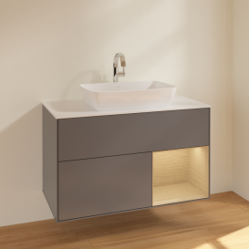 Тумба под раковину Villeroy & Boch Finion 100х50,1 см с подсветкой МДФ антрацит матовый лак/стекло белое матовое F781PCGK