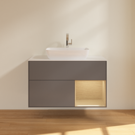 Тумба под раковину Villeroy & Boch Finion 100х50,1 см с подсветкой МДФ антрацит матовый лак/стекло белое матовое F781PCGK