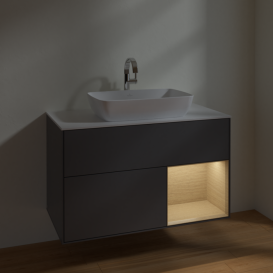Тумба под раковину Villeroy & Boch Finion 100х50,1 см с подсветкой МДФ антрацит матовый лак/стекло белое матовое F781PCGK
