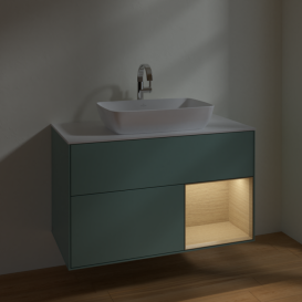 Тумба под раковину Villeroy & Boch Finion 100х50,1 см с подсветкой МДФ оливковый матовый лак/стекло белое матовое F781PCGM