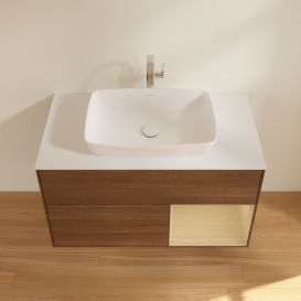 Тумба под раковину Villeroy & Boch Finion 100х50,1 см с подсветкой МДФ шпон грецкого ореха/стекло белое матовое F781PCGN